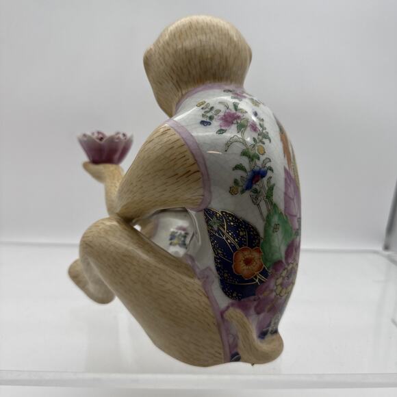 Vintage Chinoiserie Porcelain Ceramic Monkey Baby Lotus Flower People Rep China - Picture 12 of 16